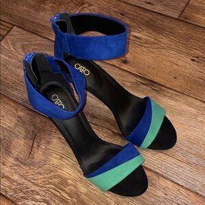 CATO Women's Blue and Green Ankle Strap Heels Woman Size